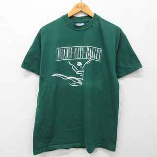 ヘインズ(Hanes)のL★古着 ヘインズ Hanes 半袖 ビンテージ Tシャツ メンズ 90年代 90s マイアミ バレエ コットン クルーネック USA製 緑 グリーン 24apr18 中古(Tシャツ/カットソー(半袖/袖なし))