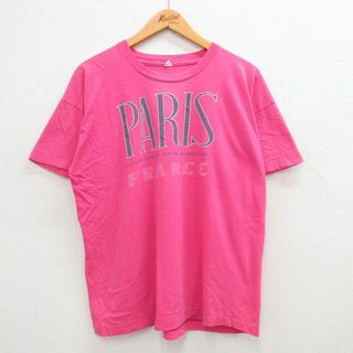 XL★古着 半袖 ビンテージ Tシャツ メンズ 80年代 80s パリ フランス クルーネック ピンク 24apr18 中古(Tシャツ/カットソー(半袖/袖なし))