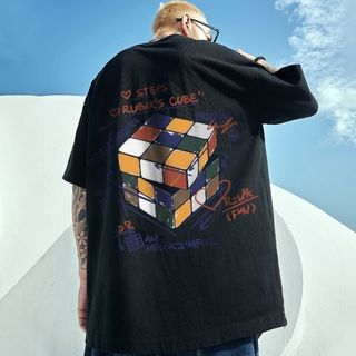 XL ヒップホップ プリントTシャツ 黒 メンズ キューブ ビッグサイズ (Tシャツ/カットソー(半袖/袖なし))