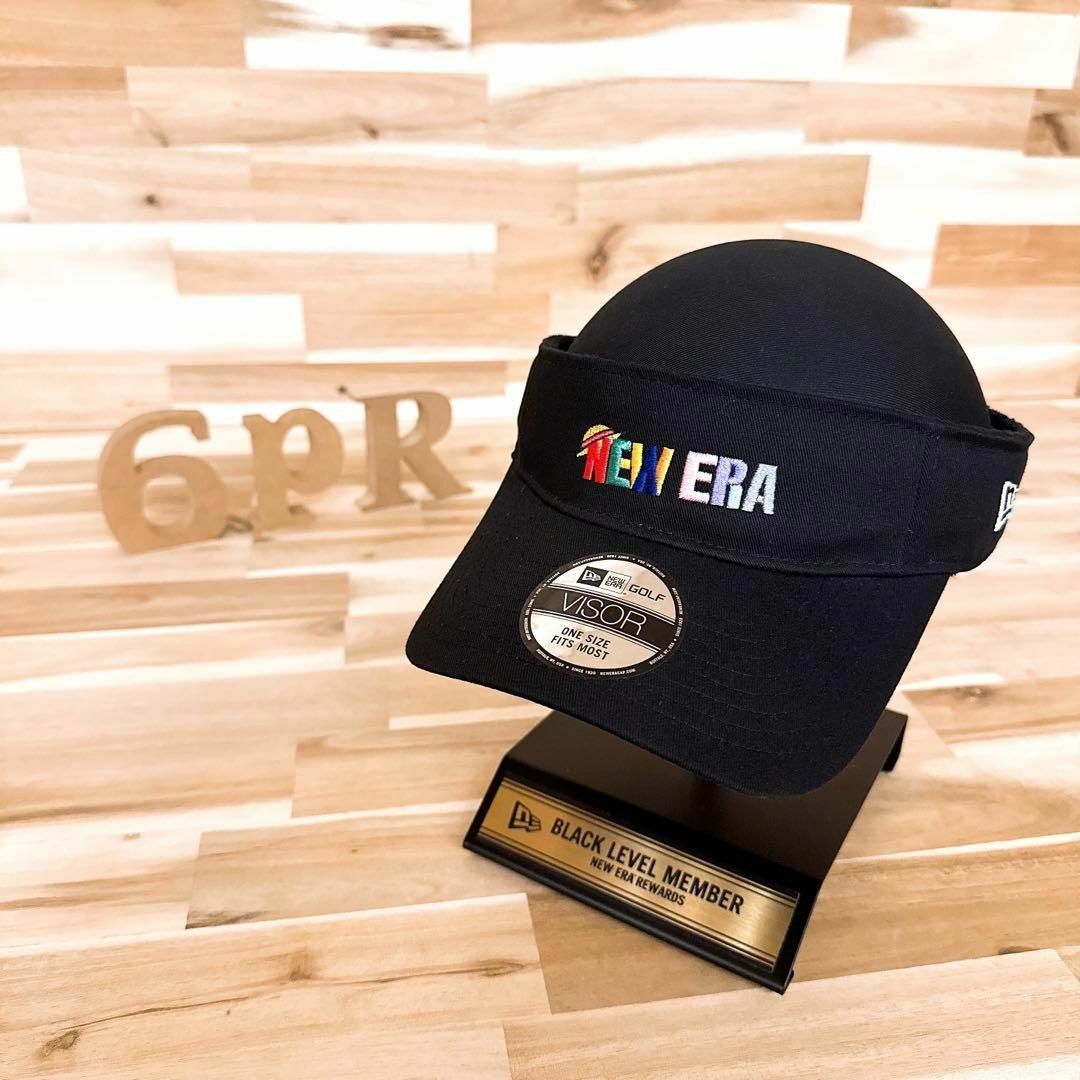 NEW ERA(ニューエラー)のレア【ニューエラ×ワンピース】限定コラボ カラフル ロゴ サンバイザー ゴルフ黒 スポーツ/アウトドアのゴルフ(ウエア)の商品写真