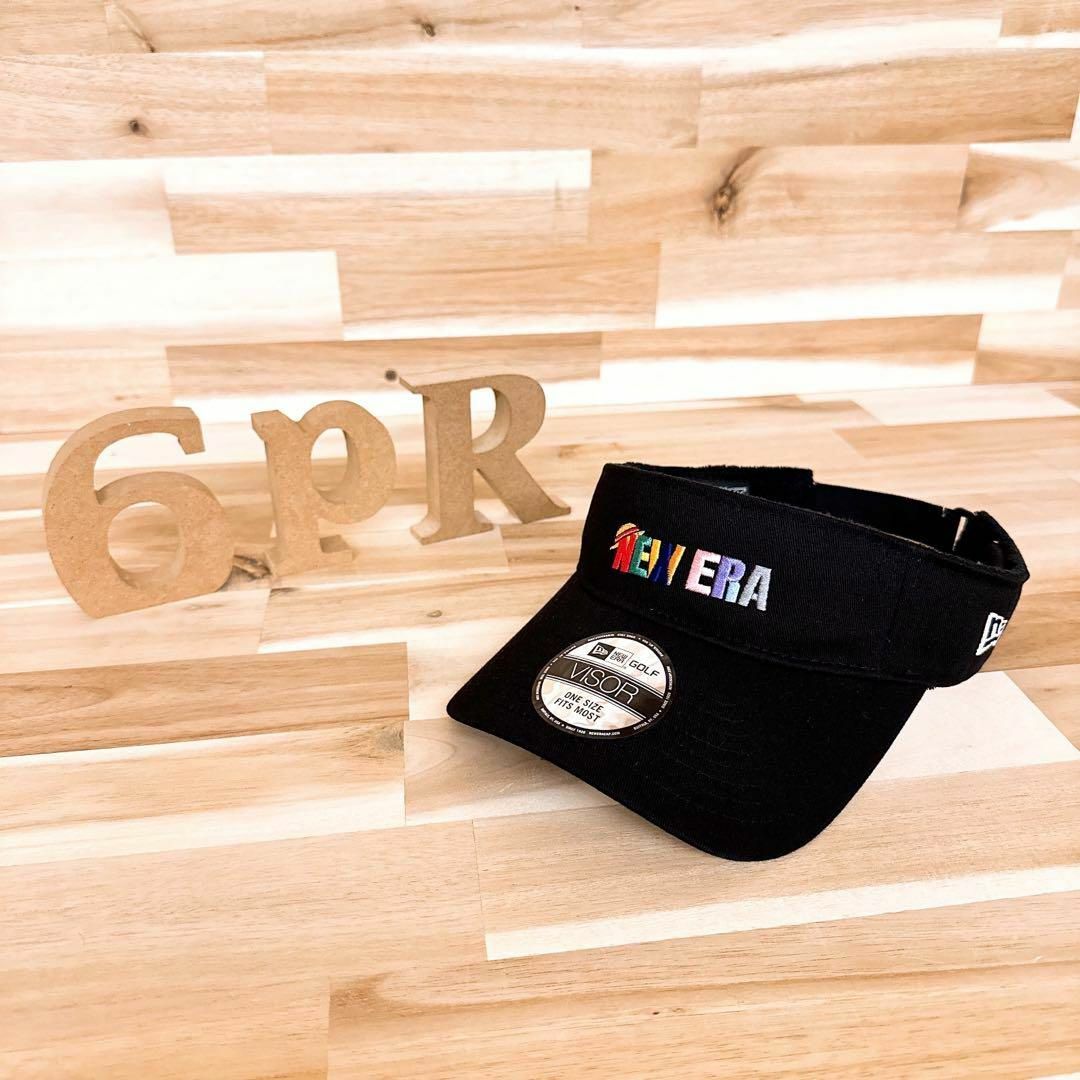 NEW ERA(ニューエラー)のレア【ニューエラ×ワンピース】限定コラボ カラフル ロゴ サンバイザー ゴルフ黒 スポーツ/アウトドアのゴルフ(ウエア)の商品写真