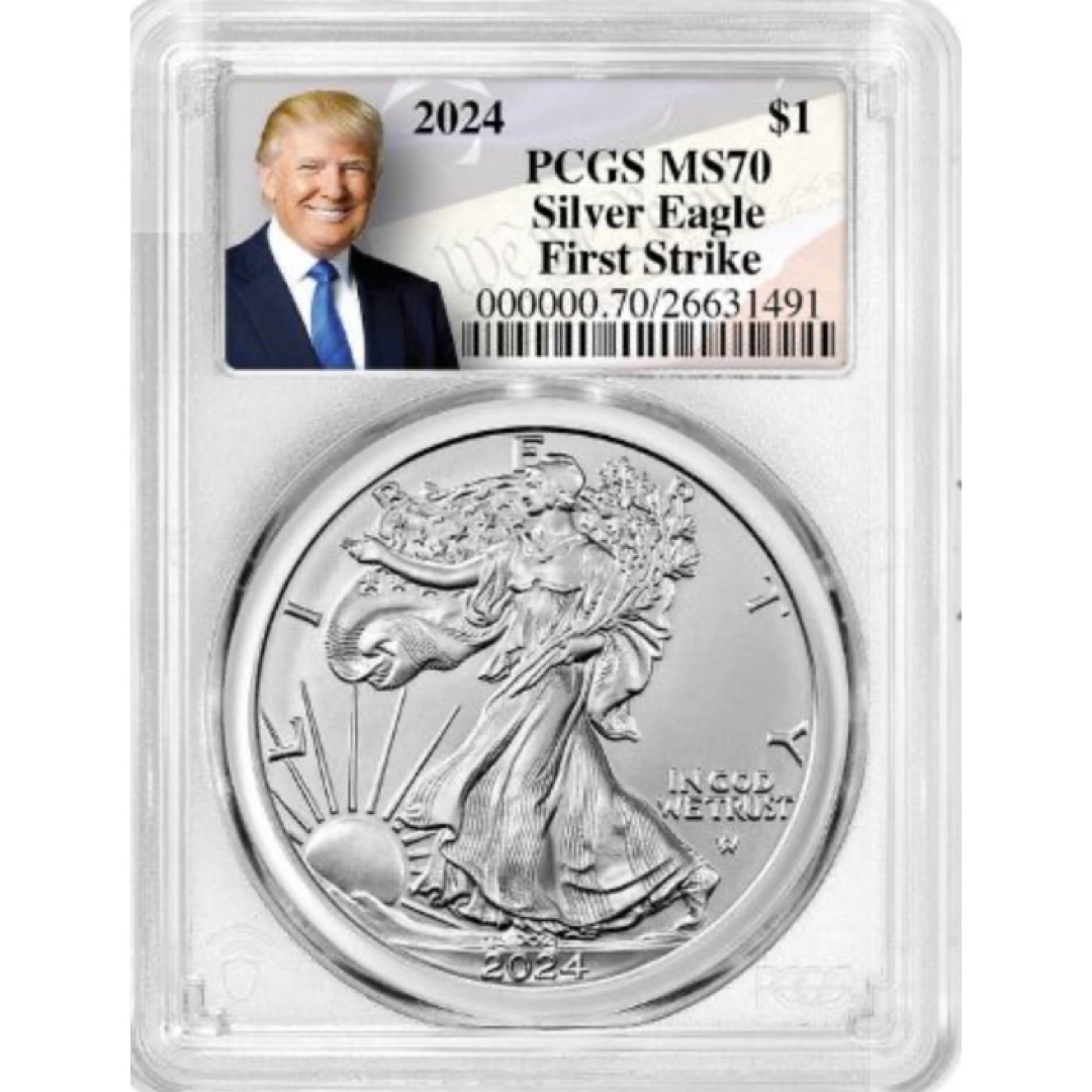 2024 PCGS MS-70 イーグル銀貨　トランプver エンタメ/ホビーの美術品/アンティーク(金属工芸)の商品写真