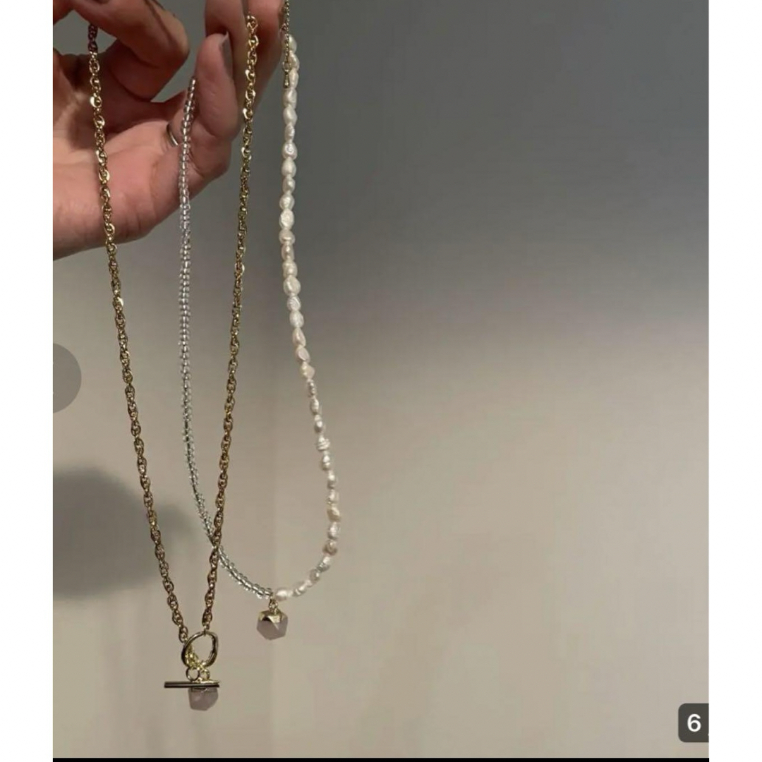 〝天然石　rose quartz〟necklace ハンドメイドのアクセサリー(ネックレス)の商品写真