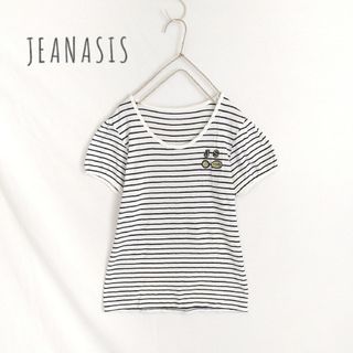 【 JEANASIS 】ロゴワッペンTシャツ ボーダー パフスリーブ 綿100%