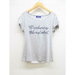 バーバリーブルーレーベル(BURBERRY BLUE LABEL)の【夏物新入荷】■BURBERRY BLUE LABEL/バーバリーブルーレーベル■ロゴ刺繍ボーダーカットソー/半袖 グレー×ホワイト/灰色×白 レディース 38【中古】夏 814042(Tシャツ(半袖/袖なし))