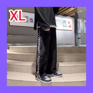 パンツ 黒 XL メンズ ストレート ワイド サイド柄(その他)