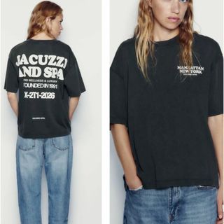 ZARA ウォッシュテイストテキストTシャツ(M)