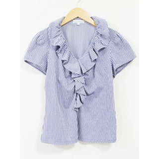 【夏物 新入荷】☆NARACAMICIE/ナラカミーチェ☆ストライプジャガードフリルカットソー半袖ブラウス/シャツ/ブラウス/半袖/カジュアル ホワイト×ブルー/白×青 レディース 1【中古】夏 814042