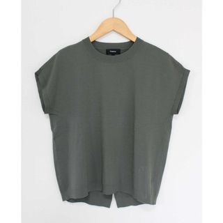 【夏物 新入荷】●theory/セオリー●クレープニットクロスバックプルオーバー/クルーネック/半袖 カーキ レディース S【中古】夏 814042