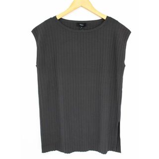 【夏物 新入荷】新品 未使用品●theory/セオリー●CREPE KNIT PLEATED PULLOVER/プリーツニット/ノースリーブ/ラウンドネック カーキ レディース S 夏 814042