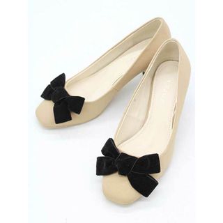 【新入荷】新品未使用品◇TOCCA/トッカ◇VELVET RIBBON PUMPS/ベルベットリボンパンプス/カジュアル/式典/オケージョン/シューズ/靴 ベージュ×ブラック レディース 35 春夏秋冬 114042