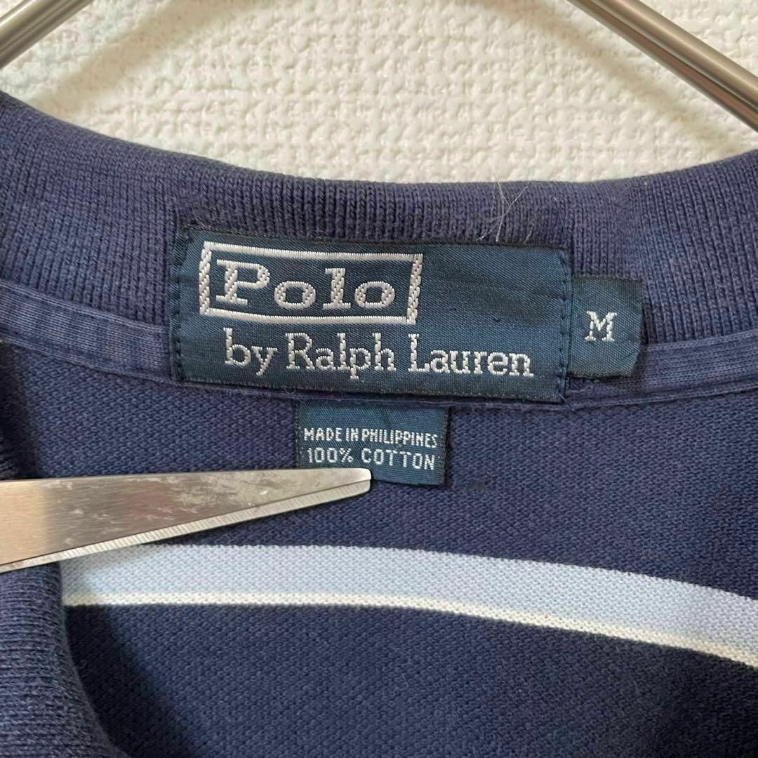POLO RALPH LAUREN(ポロラルフローレン)の90s 古着 ポロラルフローレン ポロシャツ M ボーダー 刺繍ロゴ メンズのトップス(ポロシャツ)の商品写真
