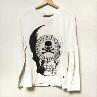 PHILIPP PLEIN(フィリッププレイン) 長袖Tシャツ サイズL メンズ - 白×黒 クルーネック/ラインストーン/スカル(Tシャツ/カットソー(七分/長袖))