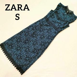 ザラ(ZARA)のザラ　レースワンピース　ネイビー　S(ひざ丈ワンピース)