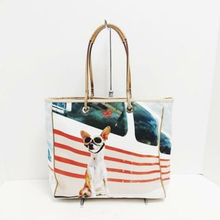 Anya Hindmarch(アニヤハインドマーチ) トートバッグ - 白×ベージュ×マルチ イヌ 化学繊維×レザー