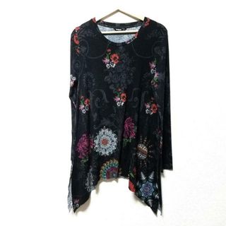 デシグアル(DESIGUAL)のDesigual(デシグアル) ワンピース サイズXL レディース - 黒×グレー×マルチ クルーネック/長袖/ひざ丈/ニット/花柄 レーヨン、ポリエステル(その他)