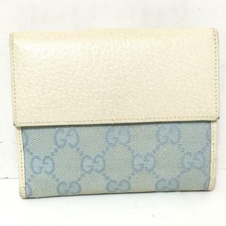 グッチ(Gucci)のGUCCI(グッチ) Wホック財布 GG柄 143387 ライトブルー×白 ジャガード×レザー(財布)