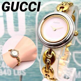 グッチ(Gucci)の極美品■稼働 グッチ チェンジ チェーン ベゼル ブレス バングル レディース(腕時計)
