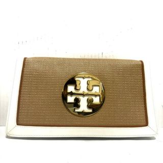 トリーバーチ(Tory Burch)のTORY BURCH(トリーバーチ) クラッチバッグ美品  - ベージュ×白 2way/チェーンショルダー ストロー×エナメル（レザー）×レザー(クラッチバッグ)