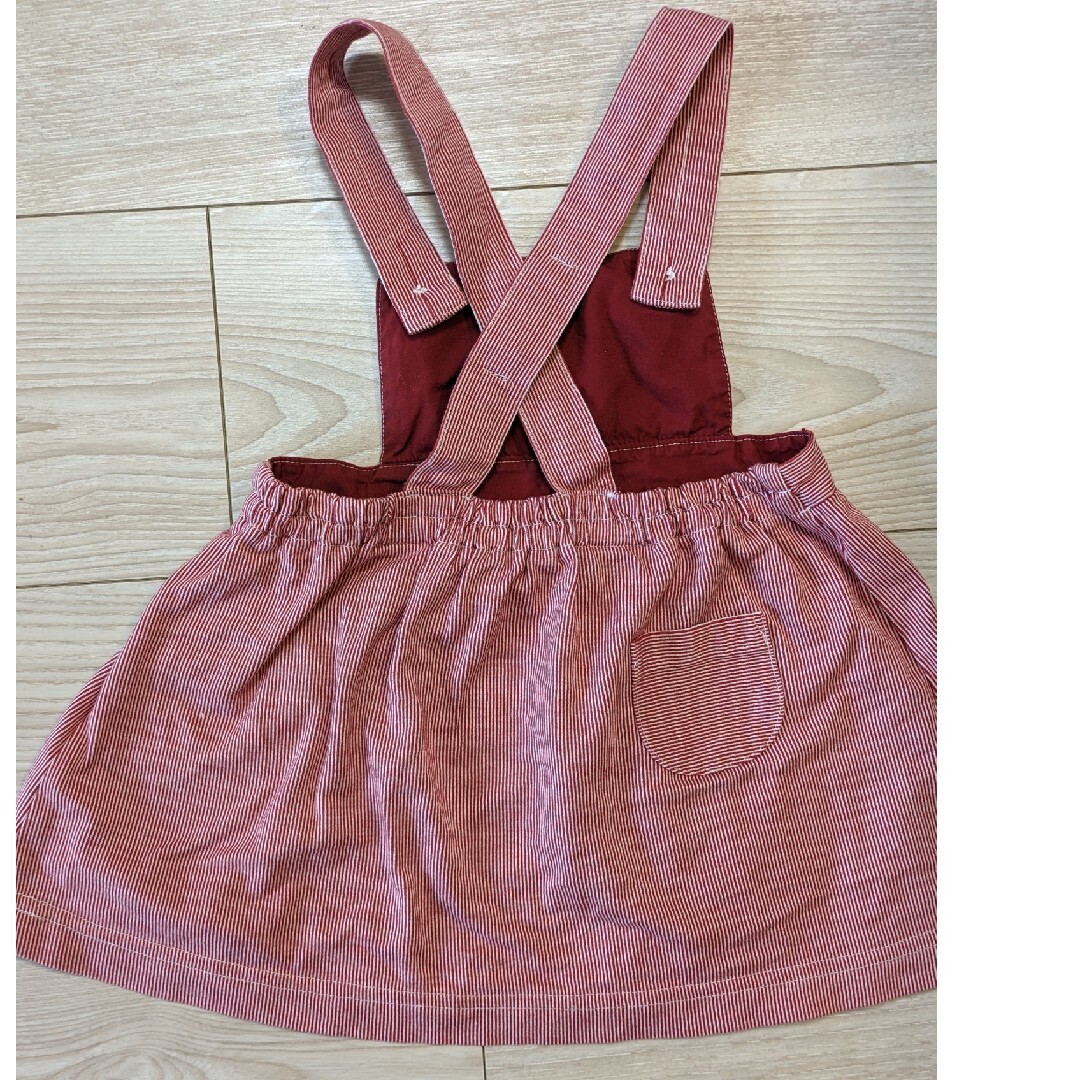 familiar(ファミリア)の80赤白ストライプファミリアジャンバースカート キッズ/ベビー/マタニティのベビー服(~85cm)(ワンピース)の商品写真
