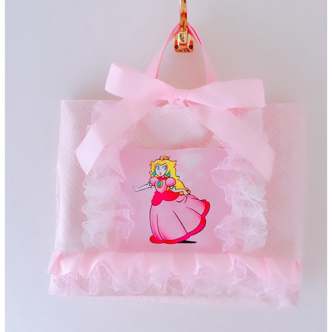 ピーチ姫　マリオ　レッスンバッグ  トート　手提げ　絵本　プリンセス　姫　ピンク レディースのバッグ(トートバッグ)の商品写真