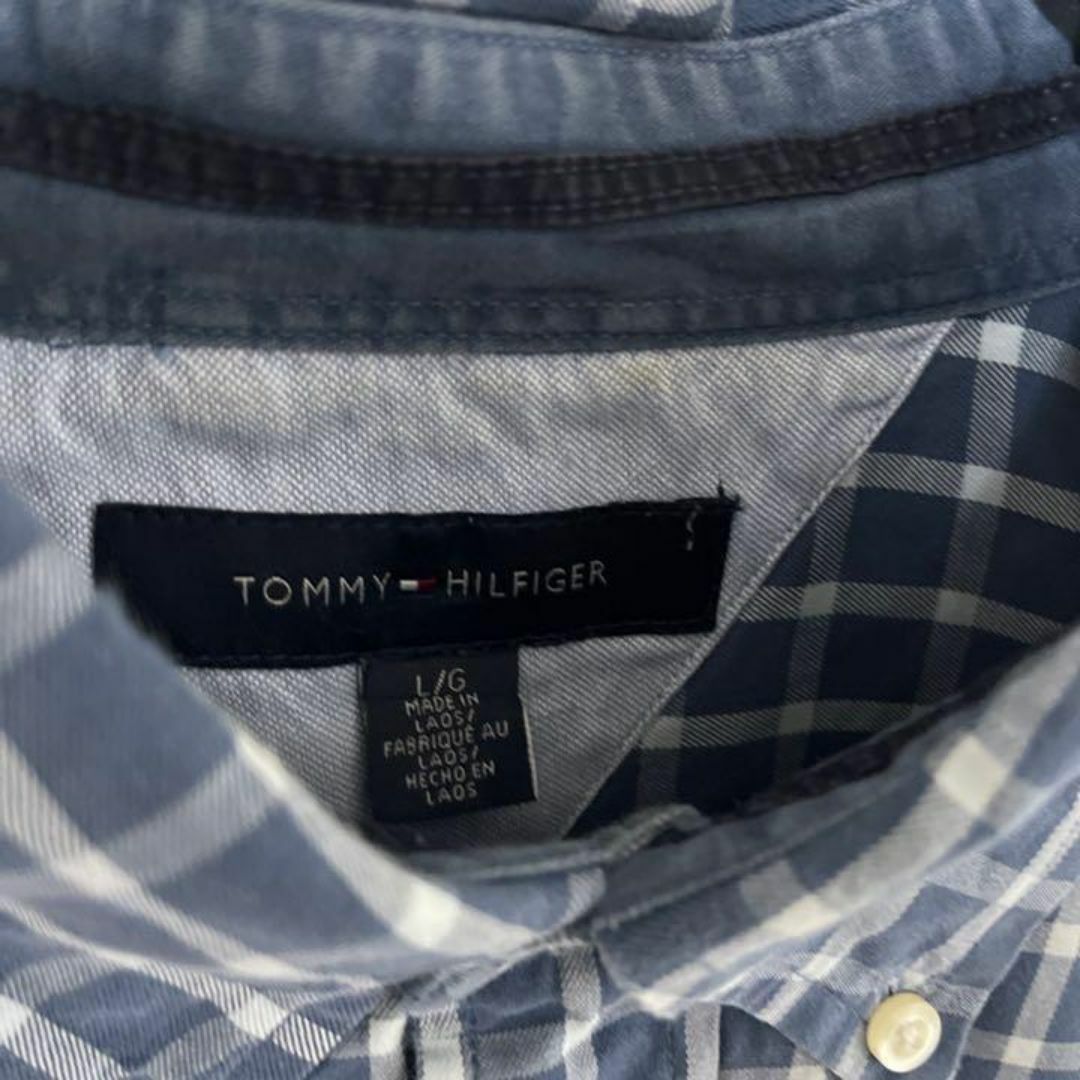 TOMMY HILFIGER(トミーヒルフィガー)のトミーヒルフィガー メンズ チェック ロゴ L ボタンダウン シャツ 古着 長袖 メンズのトップス(シャツ)の商品写真