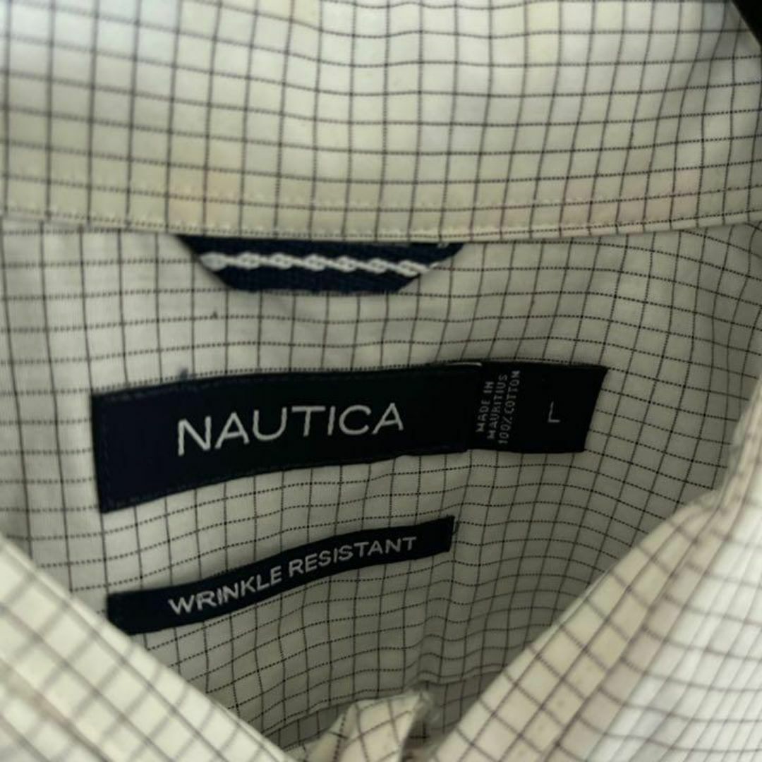 NAUTICA(ノーティカ)のノーティカ チェック メンズ ロゴ ホワイト L シャツ 古着 90s 長袖 メンズのトップス(シャツ)の商品写真