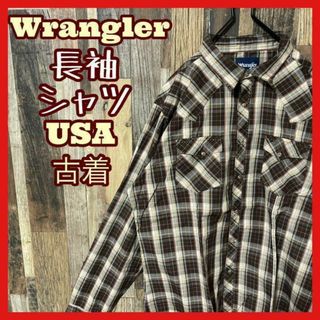 ラングラー(Wrangler)のラングラー チェック アメカジ メンズ ブラウン L シャツ 古着 90s 長袖(シャツ)