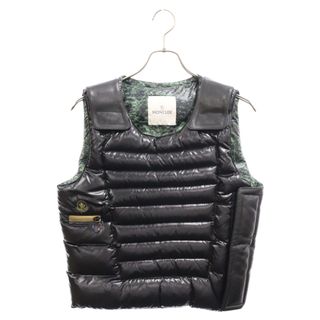 モンクレール(MONCLER)のMONCLER モンクレール ×Pharrell Williams GILET×ファレルウィリアムズ キルティング レザー切り替え ベルクロダウンベスト ブラック 020964333050(ダウンベスト)