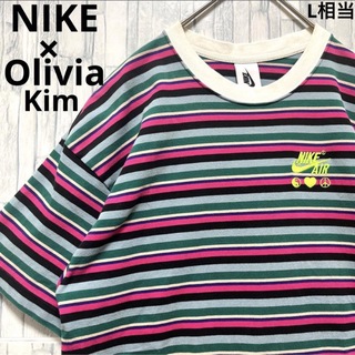 ナイキ(NIKE)のナイキ オリビア キム リンガーネック Ｔシャツ ボーダー 半袖 S 刺繍ロゴ(Tシャツ/カットソー(半袖/袖なし))