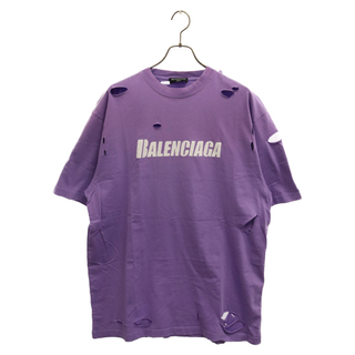 Balenciaga - BALENCIAGA バレンシアガ 21SS Caps Destroyed Flatground Tee デストロイ加工 ロゴプリント 半袖Tシャツ パープル 651795 TKVB8