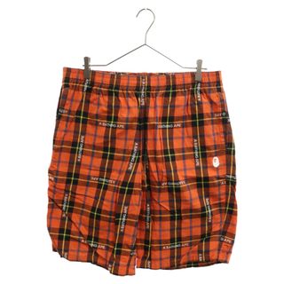 A BATHING APE - A BATHING APE アベイシングエイプ BAPE Logo Check Shorts べイプロゴ チェック コットン ショーツ ハーフパンツ オレンジ 001SPI301002M