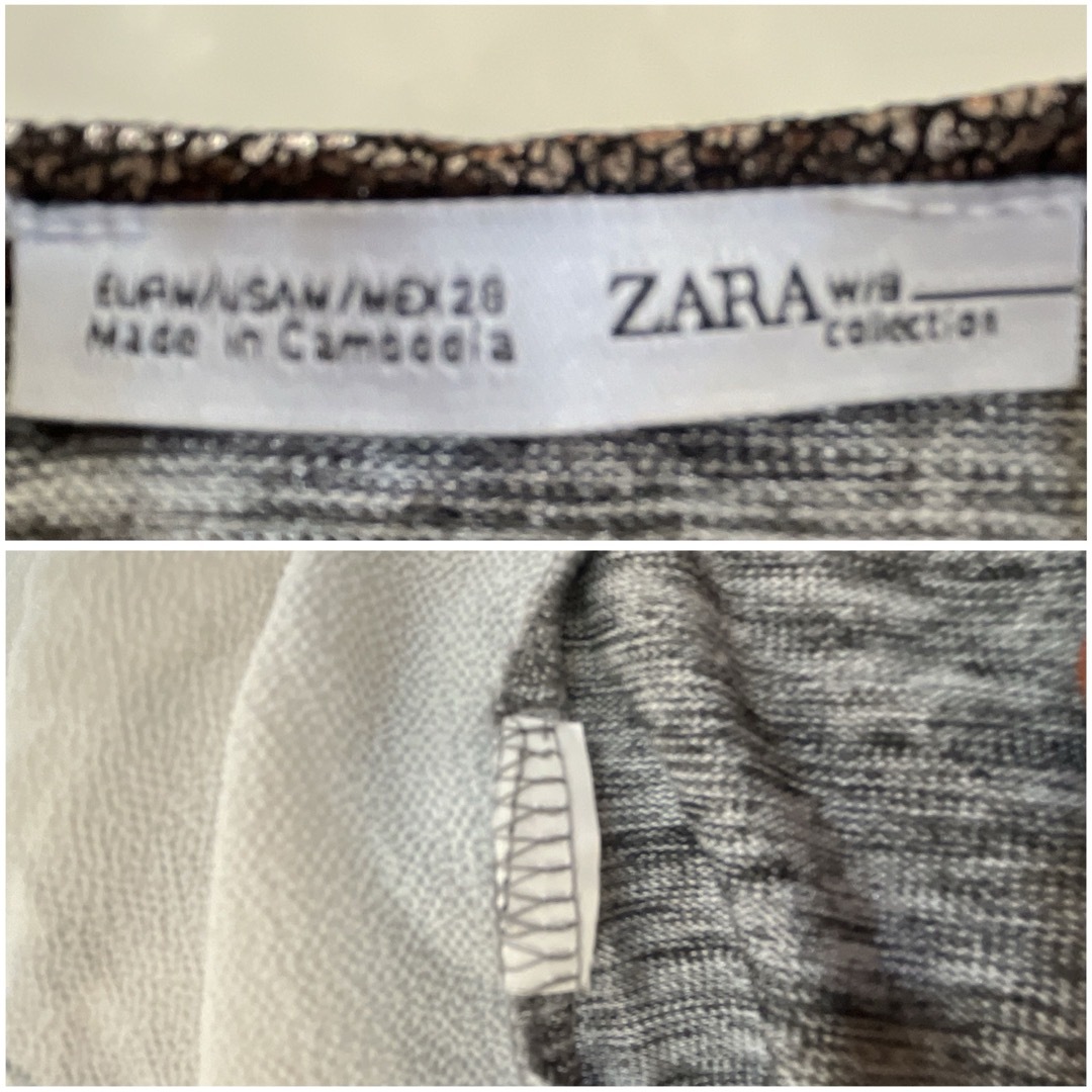 ZARA(ザラ)のザラ ZARA プリント長袖 Tシャツ  トップス カットソー ロンT M 灰色 レディースのトップス(Tシャツ(長袖/七分))の商品写真