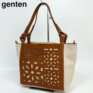 24D09 genten ゲンテン ハンドバッグ 本革 カットワーク