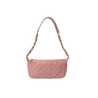 シャネル(CHANEL)のCHANEL シャネル 月見型 ワンショルダーバッグ ポーチ キャビアスキン 9番台 ピンク 美品 中古 62456(ハンドバッグ)