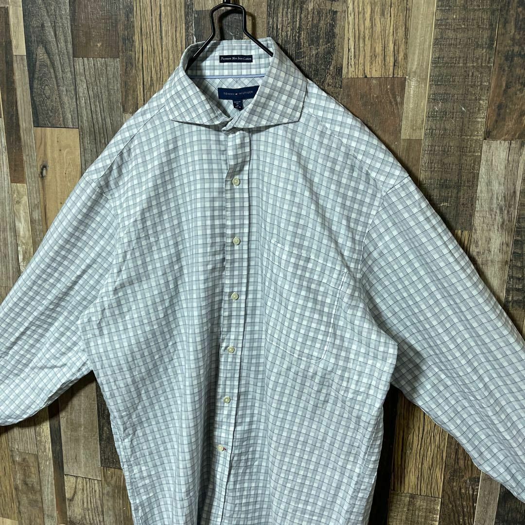 TOMMY HILFIGER(トミーヒルフィガー)のトミーヒルフィガー メンズ チェック XL グレー シャツ 古着 90s 長袖 メンズのトップス(シャツ)の商品写真