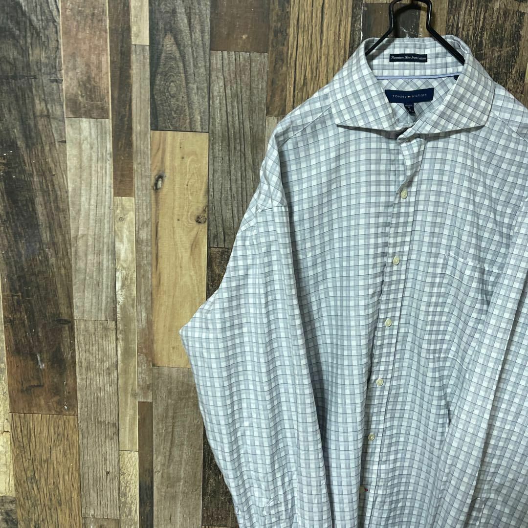 TOMMY HILFIGER(トミーヒルフィガー)のトミーヒルフィガー メンズ チェック XL グレー シャツ 古着 90s 長袖 メンズのトップス(シャツ)の商品写真