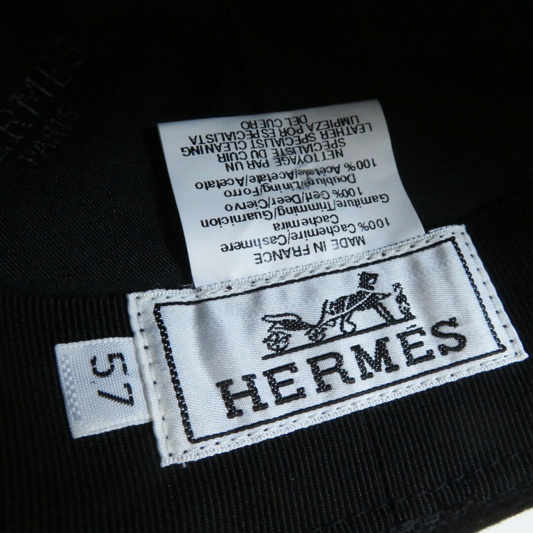 Hermes(エルメス)の極美品◎HERMES エルメス FUNK ファンク カシミヤ100％ レザーリボン 中折れ帽子 ハット ブラック 57 箱付き フランス製 レディース レディースの帽子(ハット)の商品写真