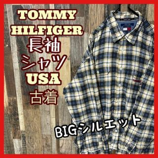 トミーヒルフィガー(TOMMY HILFIGER)のトミーヒルフィガー メンズ チェック イエロー XL シャツ 古着 90s 長袖(シャツ)