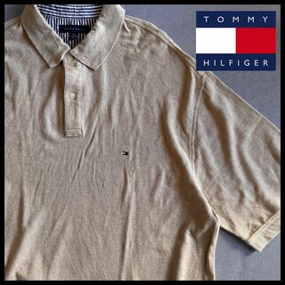 トミーヒルフィガー(TOMMY HILFIGER)のトミー ヒルフィガー ポロシャツ ベージュ 刺繍ロゴ オーバーサイズ XXL(ポロシャツ)