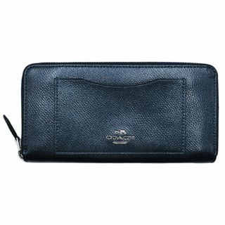 コーチ(COACH)の美品 コーチ 財布 レザー アコーディオン ジップ ウォレット 長財布 メタリックネイビー F54007 レディース OJ10358(財布)