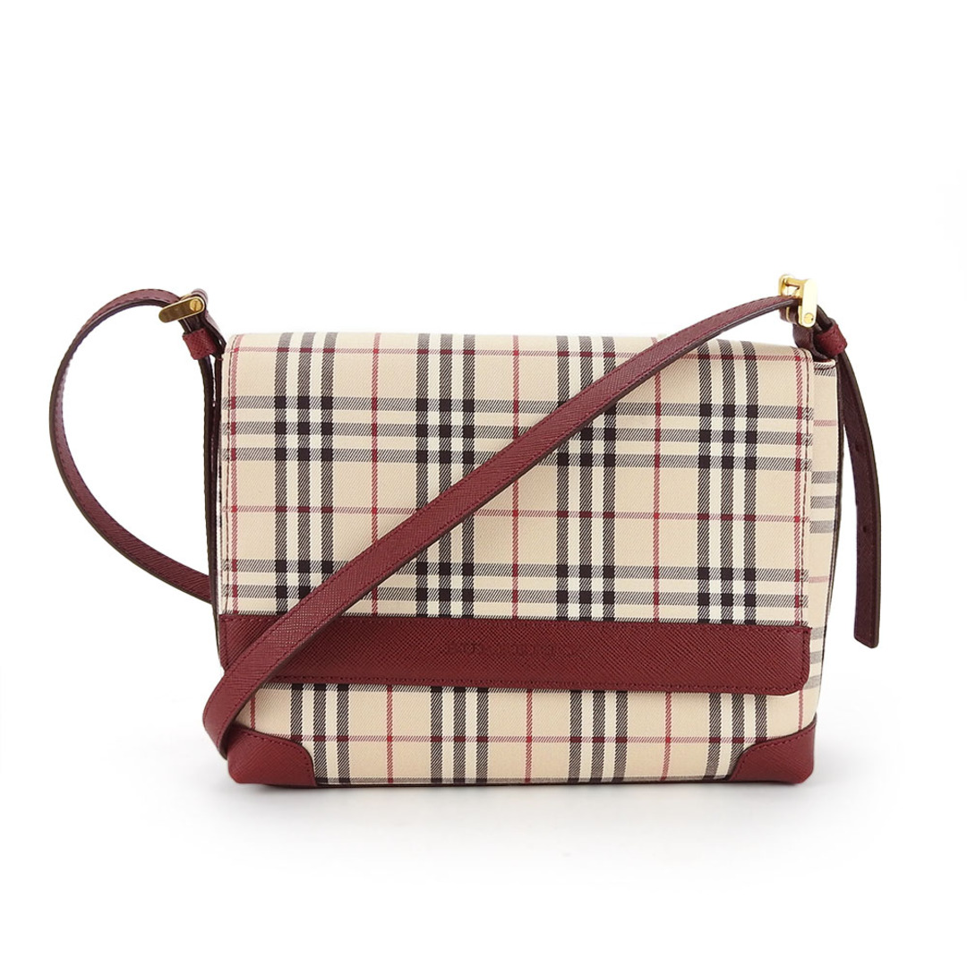 BURBERRY(バーバリー)の【中古】 バーバリー ショルダーバッグ キャンバス レザー ベージュ ボルドー ゴールド金具 ノバチェック 斜め掛け レディース 女性 BURBERRY レディースのバッグ(ショルダーバッグ)の商品写真