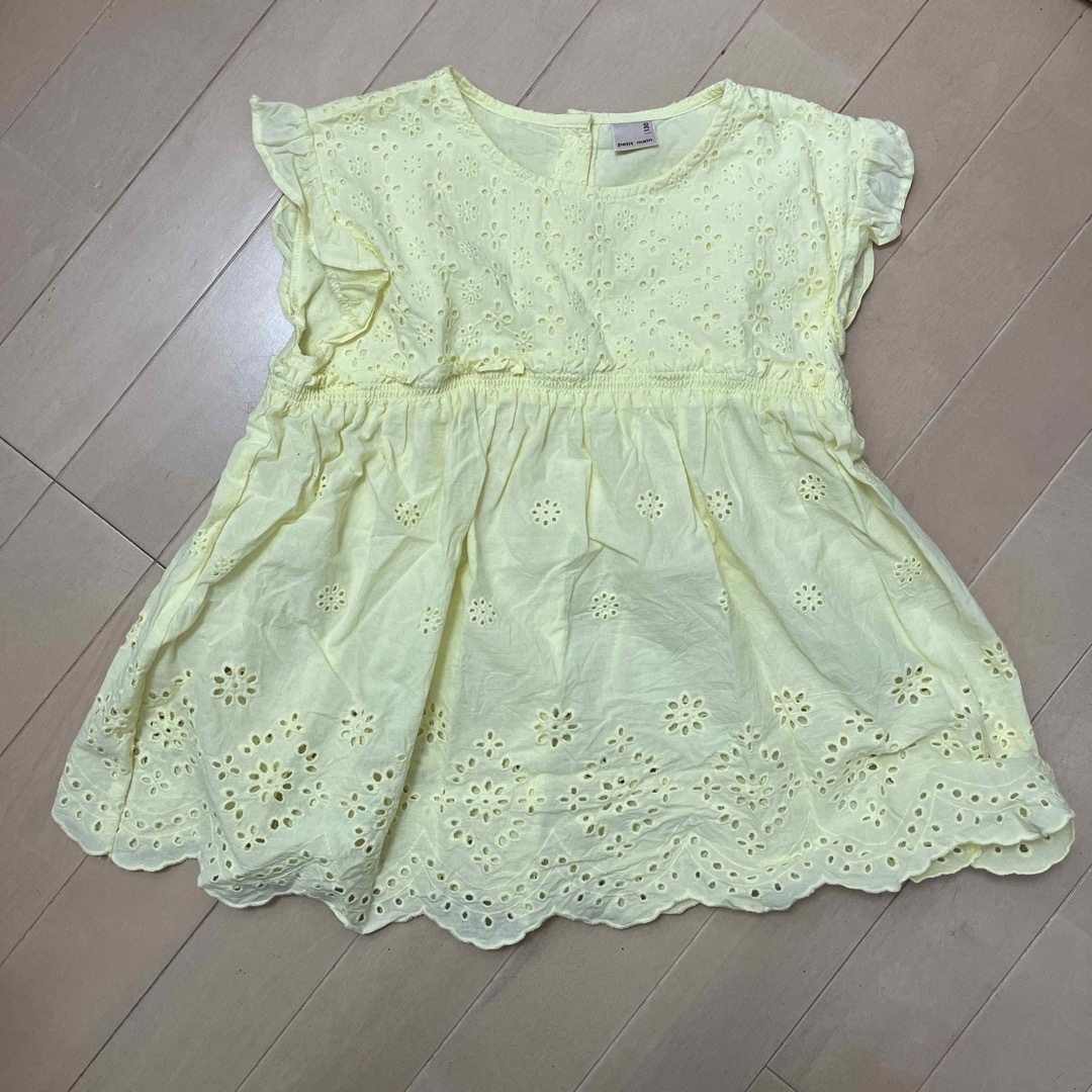 petit main(プティマイン)のpetit main 裾レーススカラップ布帛チュニック キッズ/ベビー/マタニティのキッズ服女の子用(90cm~)(Tシャツ/カットソー)の商品写真