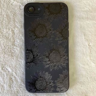 新品 シリコン iPhoneケース 7/8/SE2/SE3  黒 ヒマワリ柄(スマホケース)