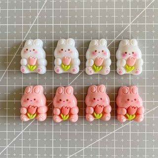 デコパーツ　ハンドメイド資材　動物　うさぎ　ピンク　チューリップ　ゆめかわ(各種パーツ)