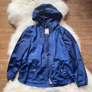 ザラ(ZARA)のZARA girls ナイロン 風 ブルゾン ジャケット フーディー ネイビー(ブルゾン)