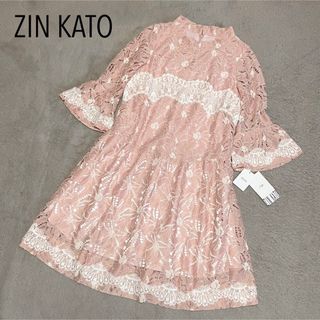 ジンカトウ(ZIN KATO)の✨タグ付き未使用✨ZIN KATO ジンカトウ　総レースワンピース　42(ひざ丈ワンピース)