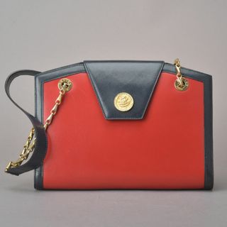 セリーヌ(celine)の美品◇CELINE セリーヌ コイン チェーン ショルダーバッグ レザー 赤 紺(ショルダーバッグ)