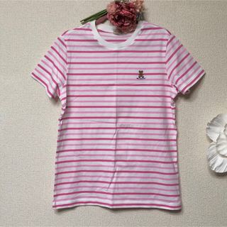 ミキハウス(mikihouse)のミキハウスピンクボーダー柄クマ刺繍半袖TシャツM9号新品キッズ160-170cm(Tシャツ(半袖/袖なし))