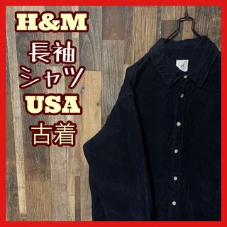 H&M メンズ コーディロイ L ネイビー シャツ USA古着 90s 長袖(シャツ)